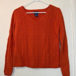 Façonnable Burnt Orange Cable Knit V-Neck 100% Cotton Sweater